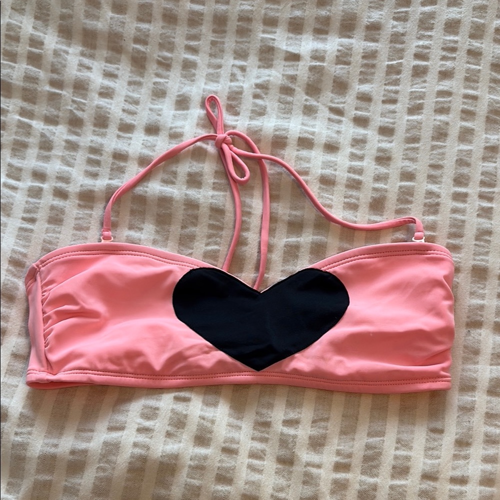 Y2K Pink Bikini Top with Black Heart